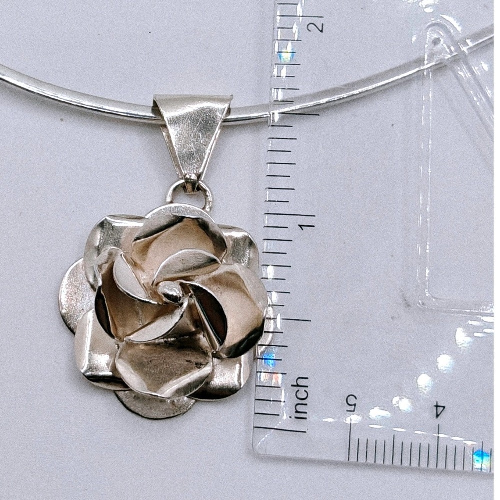 1950's Mexican Taxco 925 Sterling Silver Rose Floral Necklace Earrings Set TO-62 - Picture 8 of 9
